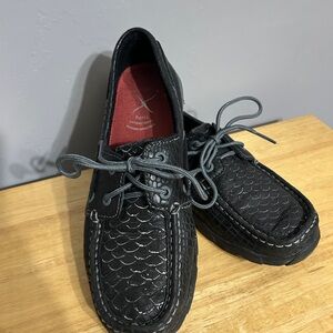 Twisted X Black Textured Leather Boat Shoes